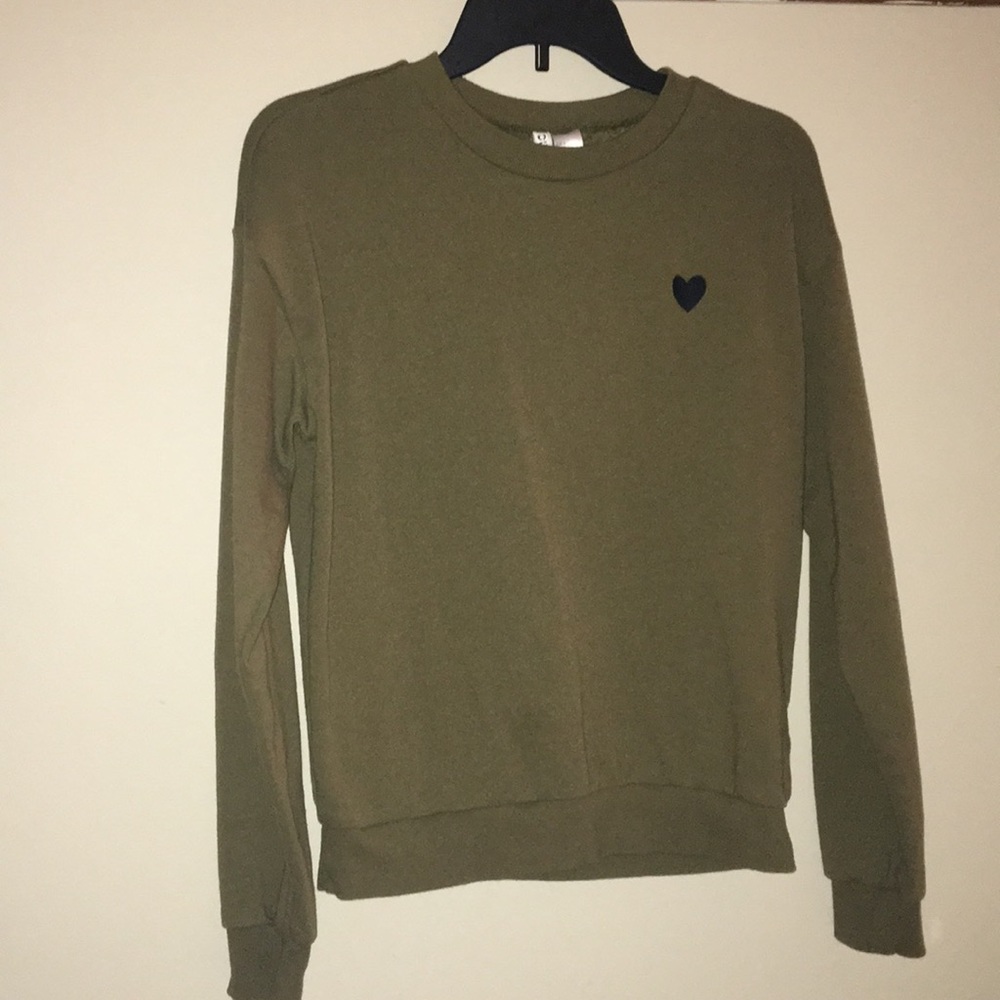 Army Green Balloon Sleeve Long Sleeve